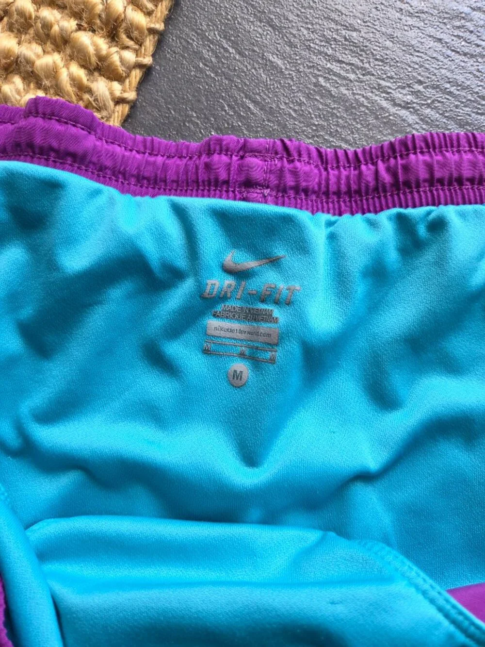 Nike DRI-FIT 3 Race Dolphin Hem Running Shorts Purple Turquoise Orange - Medium